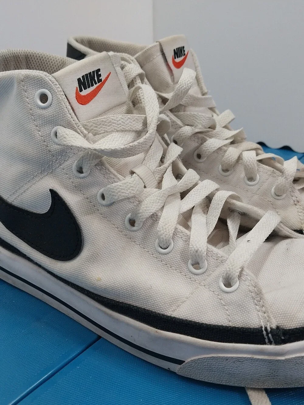 Nike Court Legacy High-Top Canvas Sneakers with Black Swoosh and Orange Logo